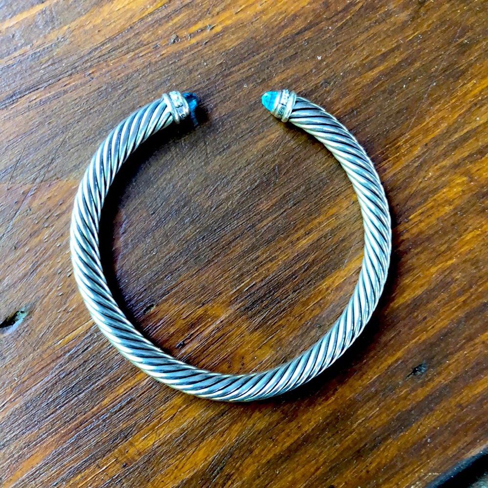 David Yurman silver bracelet with aqua blue stone. Size small.